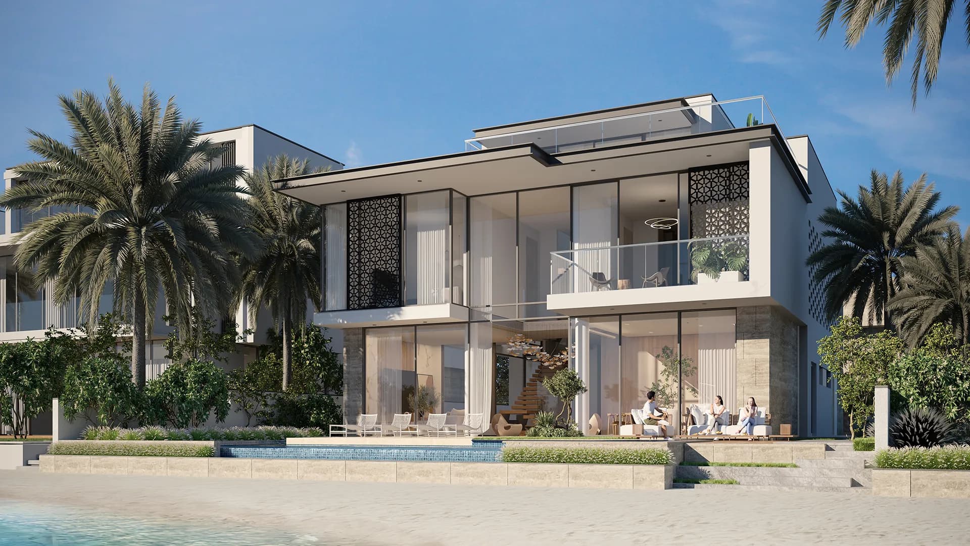 Contemporary beachfront villa with an infinity pool facing the Arabian Gulf